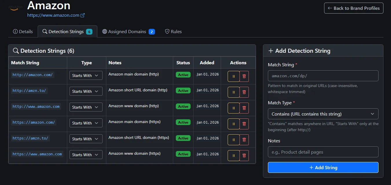 URL Matching Rules Configuration